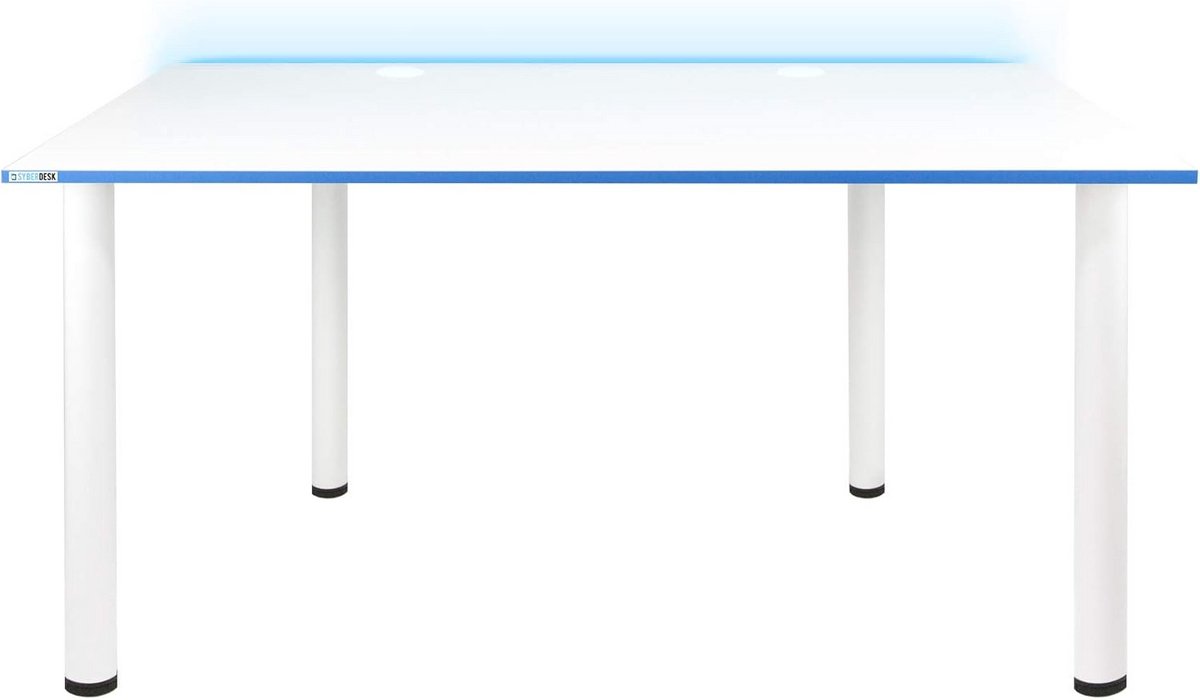 Ergonomisch Gaming Bureau met LED Verlichting voor PC en Thuiswerkplek, Wit/Blauw