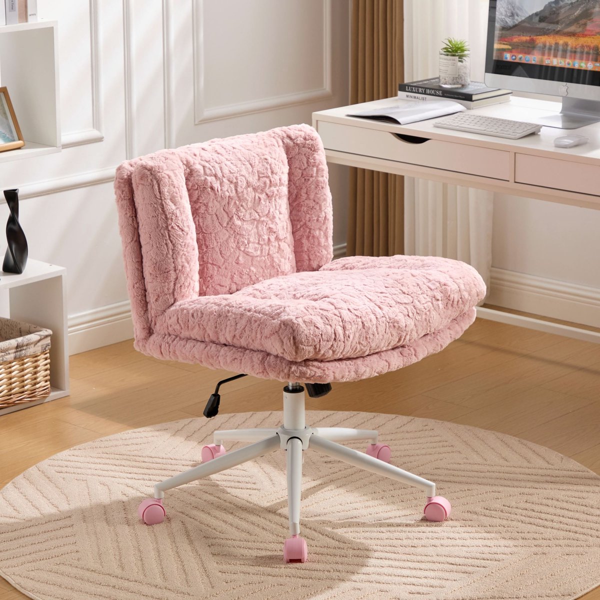 PHOEBE CAT Bureaustoel - Metalen poten - In hoogte verstelbaar - 360° draaibaar - Make-upstoel - Roze