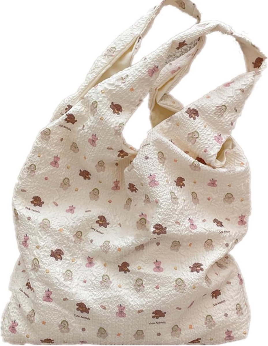 Grote Katoenen Boodschappentas met Print - Herbruikbare Shopper met Binnenzakken