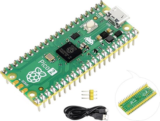 Microcontroller Board met RP2350 Dual-Core Chip, 4MB Flash en Gele Header
