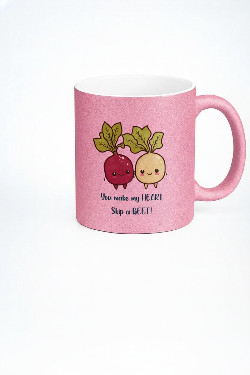 Schattige Bieten Liefdesmok - 'You Make My Heart Skip a Beet' Roze Koffiebeker - Cadeau Idee