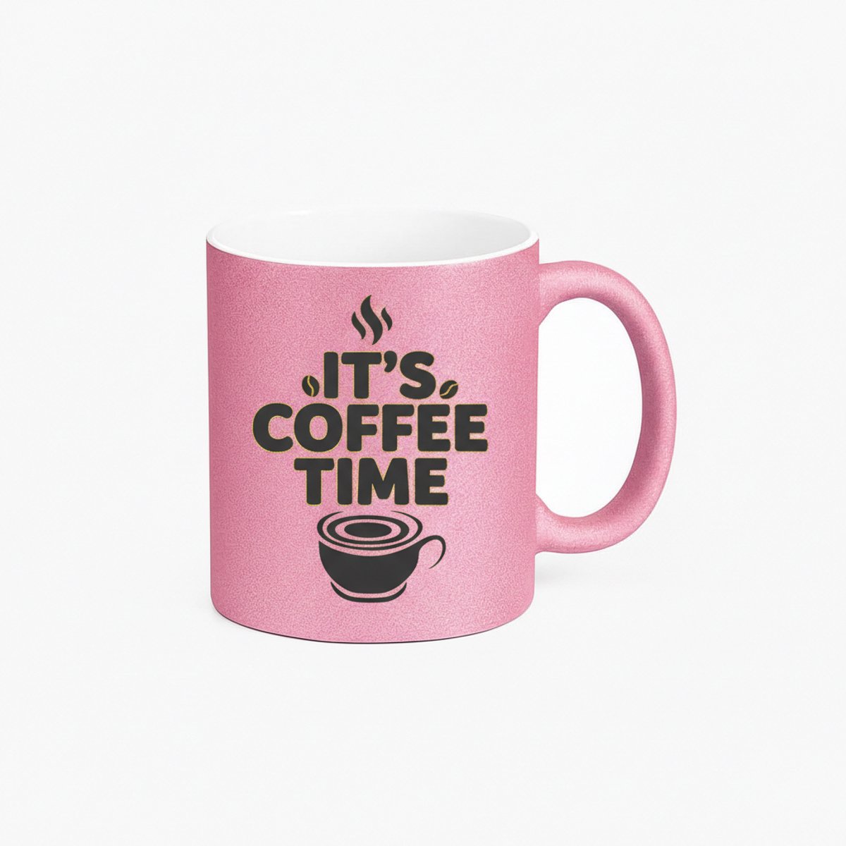Roze Glitter Mok met "It's Coffee Time" Opdruk - Cadeau Koffieliefhebber