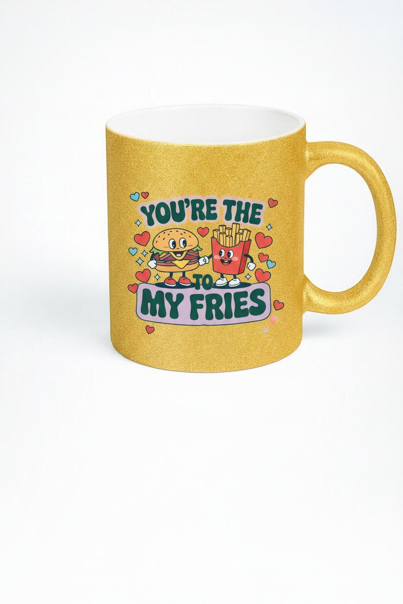 Gouden Glitter Mok - 'You're The To My Fries' - Hamburger & Friet Liefdes Cadeau