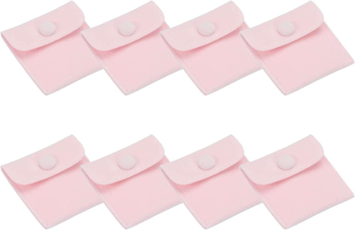 9x7 cm sieraden zakje - 8 stuks zachte fluwelen zakjes met drukknop - draagbare opslag voor ringen - ketting - armband - oorbel - horloge - lichtroze