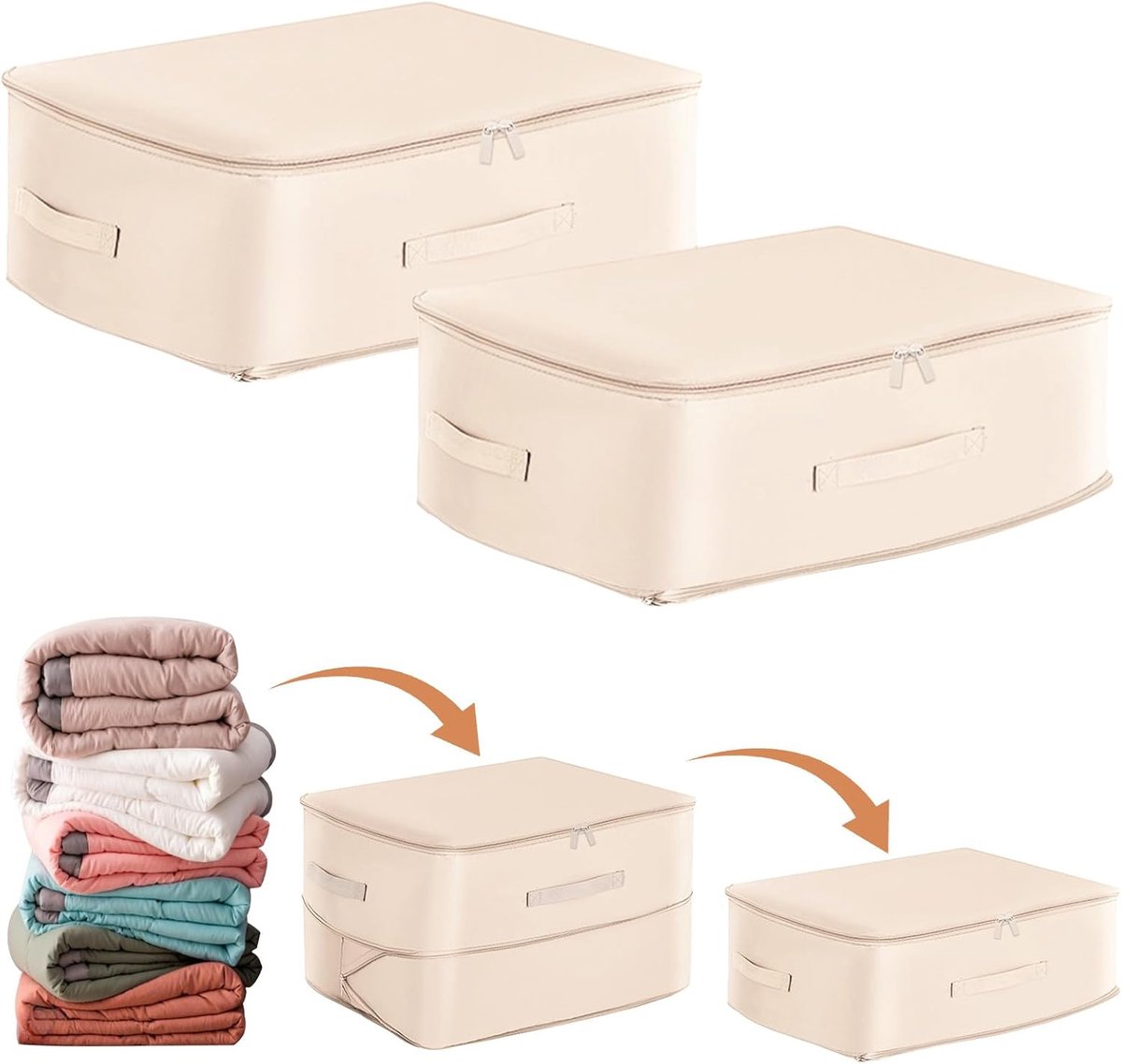 Opbergtas Organizer - Zelfcomprimerend - Ruimte Besparen - Versterkte Handgrepen - 52x42x30cm - Beige
