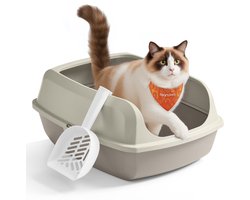 Feandrea PPT010LH01 - Kattenbak met Hoge Zijkanten - Open Ontwerp - Inclusief Schepje - Voor Kleine en Grote Katten