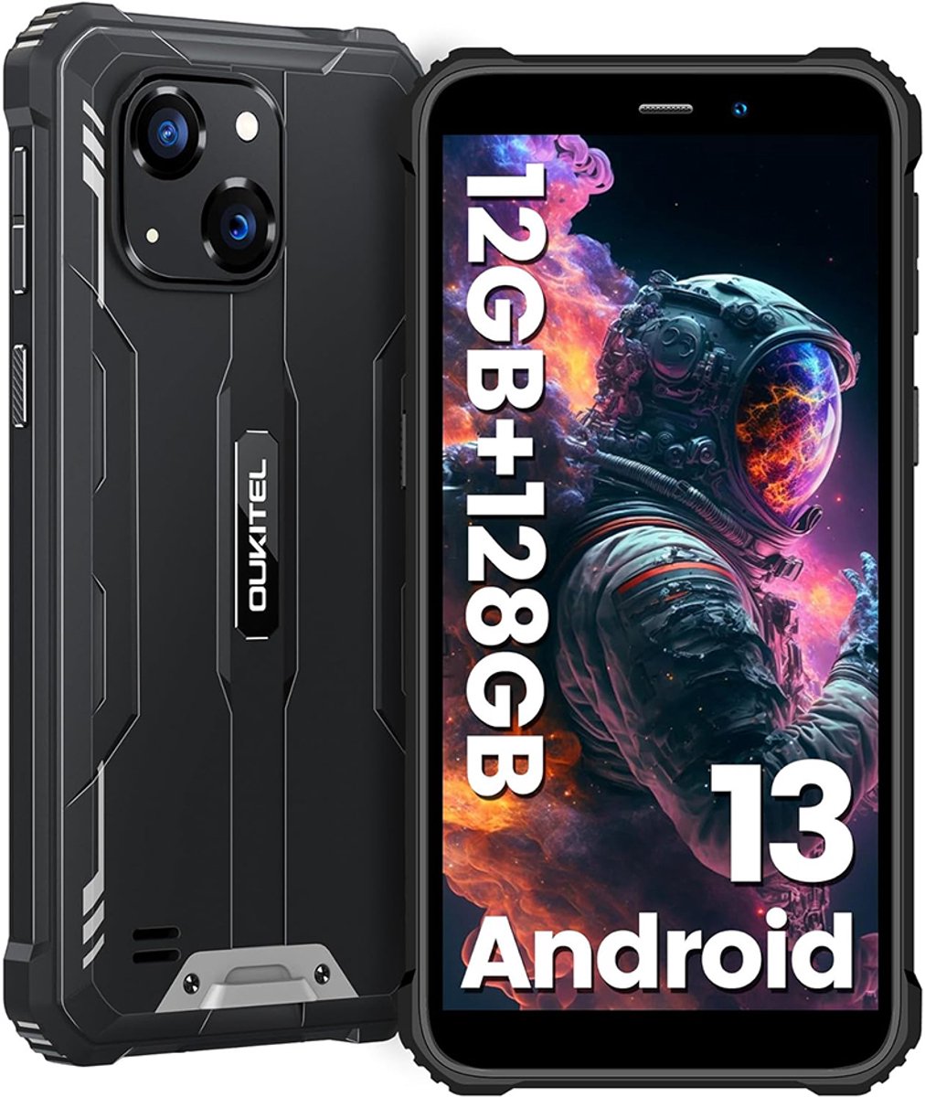 OUKITEL WP32 Rugged Smartphone - IP68/IP69K Outdoor Telefoon - Dual SIM 4G - 12GB RAM - 128GB ROM - 6300 mAh - 5,93 inch - GPS, NFC, OTG - Zwart