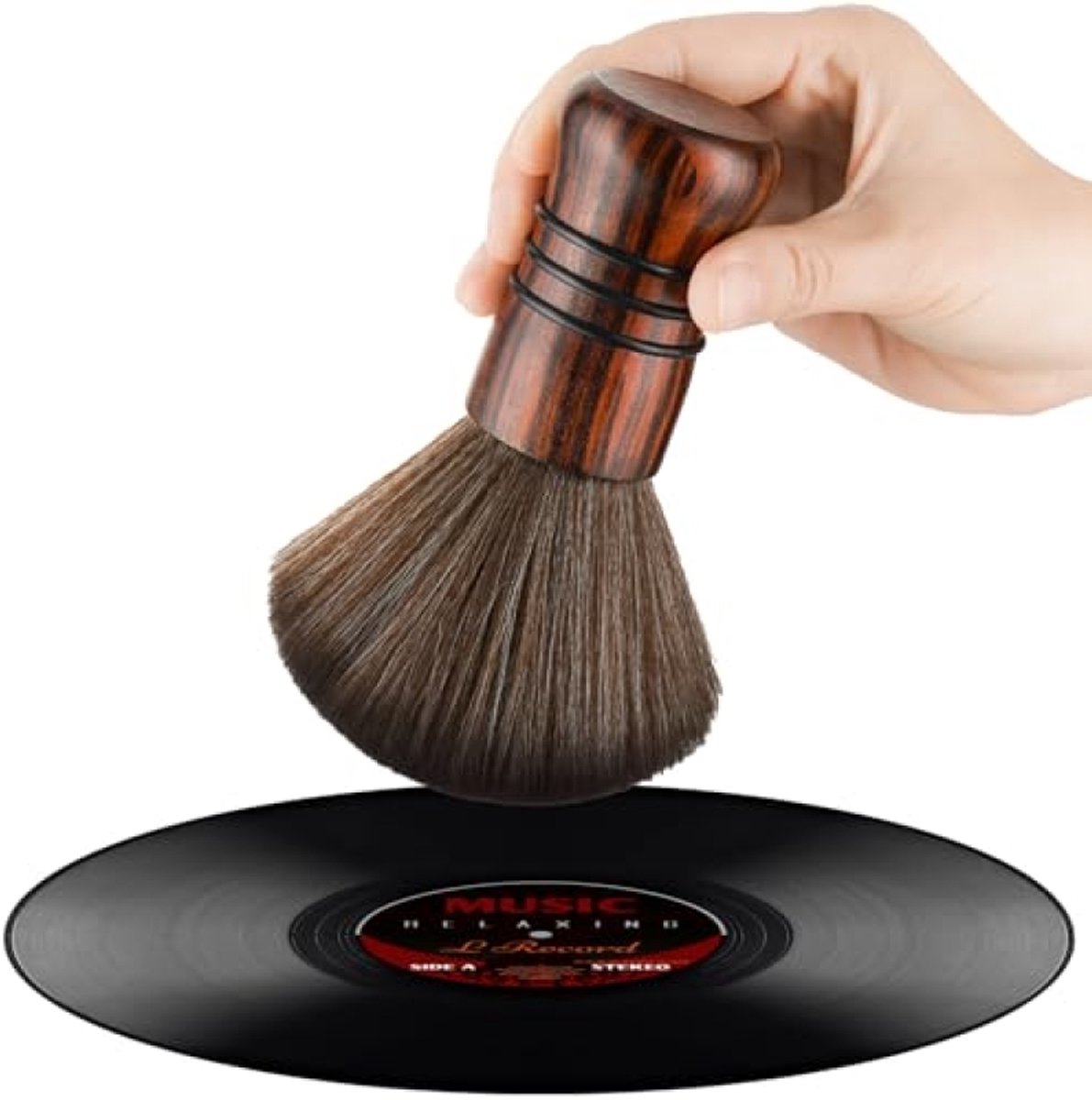Platenborstel - Grote Vinylplatenreinigingsborstel - Antistatische, Zachte LP-Plaatreiniger - Ultrafijne Vezelborstelharen - Stofverwijderingsborstel Voor Vinyl - Veilig Voor Vinyl LP's En Cd's - Retro Handvat Van Beukenhout