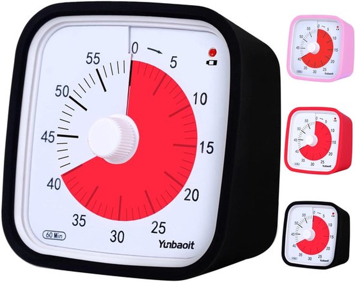 Visuele Timer 60 Minuten - Analoge Kookwekker voor Kinderen & Volwassenen - Stil Tijdmanagement voor Klaslokaal & Kantoor - Inclusief Siliconen Beschermhoes - Zwart