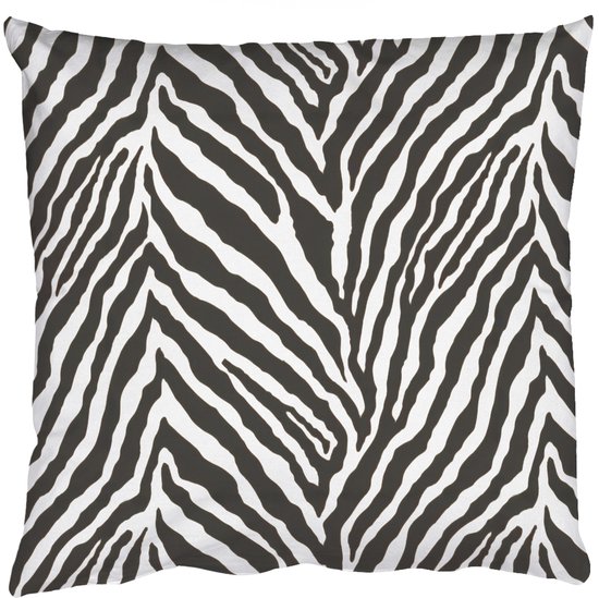 Coussin à imprimé zèbre noir et blanc, isolé sur un fond blanc.