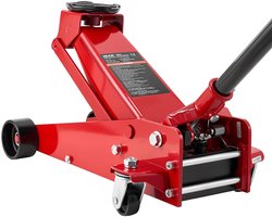 VEVOR Hydraulische Krik met Wieltjes, 3 Ton Hefvermogen, Laag Profiel Stalen Krik met Snelwerkende Pomp met enkele Zuiger, Autokrik voor Sportwagens, Suv's en Pick-Ups, Hefhoogte van 13-50 cm, Racekrik, Rood