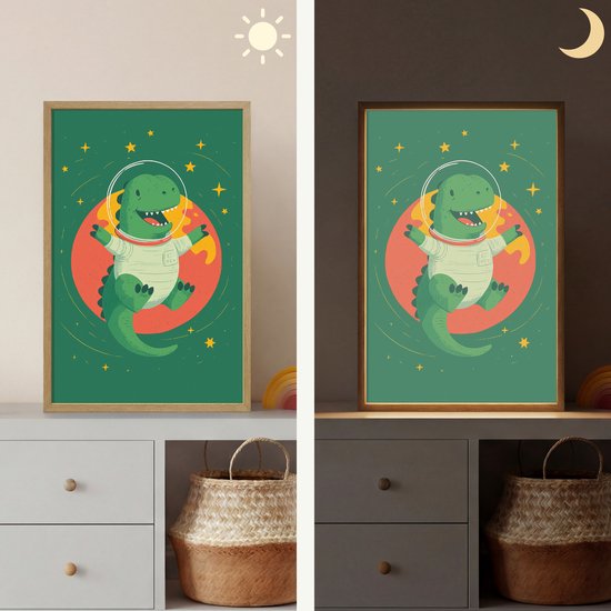 Nachtlampje 40x60 cm - Kinder lamp - Dino - Groen - Planeet - Tafellamp kinderkamer draadloos - Slaapkamer lampje - Bedlamp kinderen - Kinderlampje - Wandlamp babykamer - Nachtlampjes van Merkloos — afbeelding 4