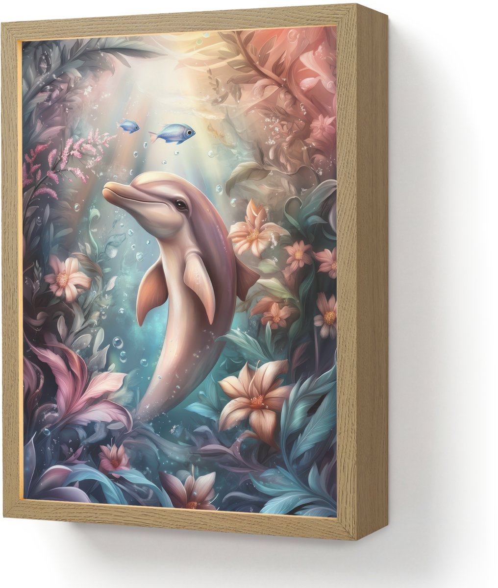 Wandlamp 30x40 cm - Oplaadbaar - Dolfijn - Vissen - Onderwaterwereld - Bloemen - Wandlampe