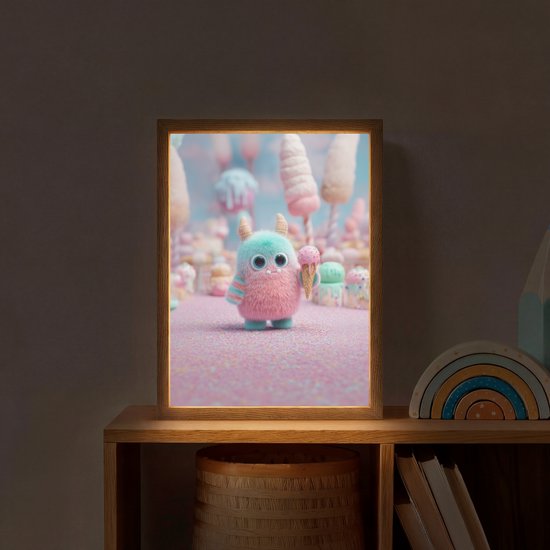 Nachtlampje 30x40 cm - Kinder lamp - Monster - Pastel - Roze - Snoep - Tafellamp kinderkamer draadloos - Slaapkamer lampje - Bedlamp kinderen - Kinderlampje - Wandlamp babykamer - Nachtlampjes van Merkloos — afbeelding 2