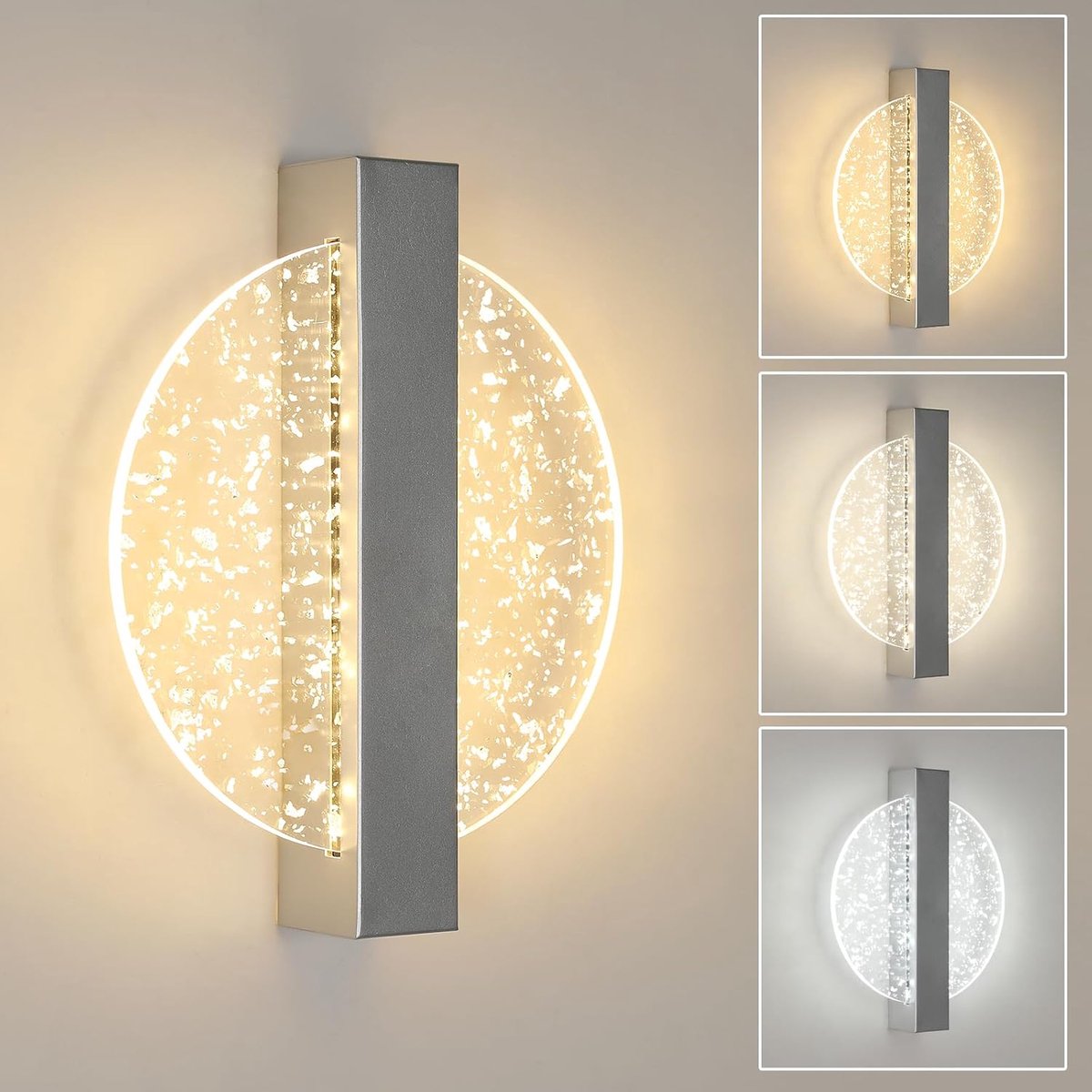 Haobosic LED Wandlamp - Rond Design - 25cm - Dimbare 3 Lichtkleuren - 3000K/4500K/6500K - Aluminium & Acryl - Zilver - Modern Luxe - Voor Woonkamer Slaapkamer