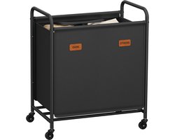 SONGMICS RLS210B01 - Wasmand met 2 Vakken - 140L - Op Wielen - Voor Badkamer Slaapkamer Wasruimte