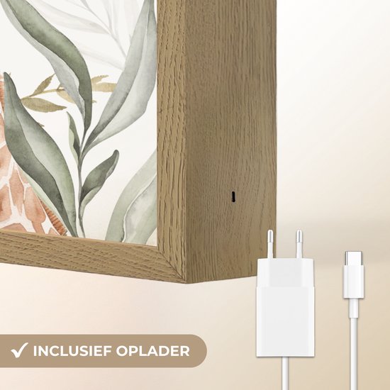 Nachtlampje 30x40 cm - Kinder lamp - Giraffe - Bladeren - Kinderen - Dieren - Jungle - Tafellamp kinderkamer draadloos - Slaapkamer lampje - Bedlamp kinderen - Kinderlampje - Wandlamp babykamer - Nachtlampjes van OnlyWow — afbeelding 5