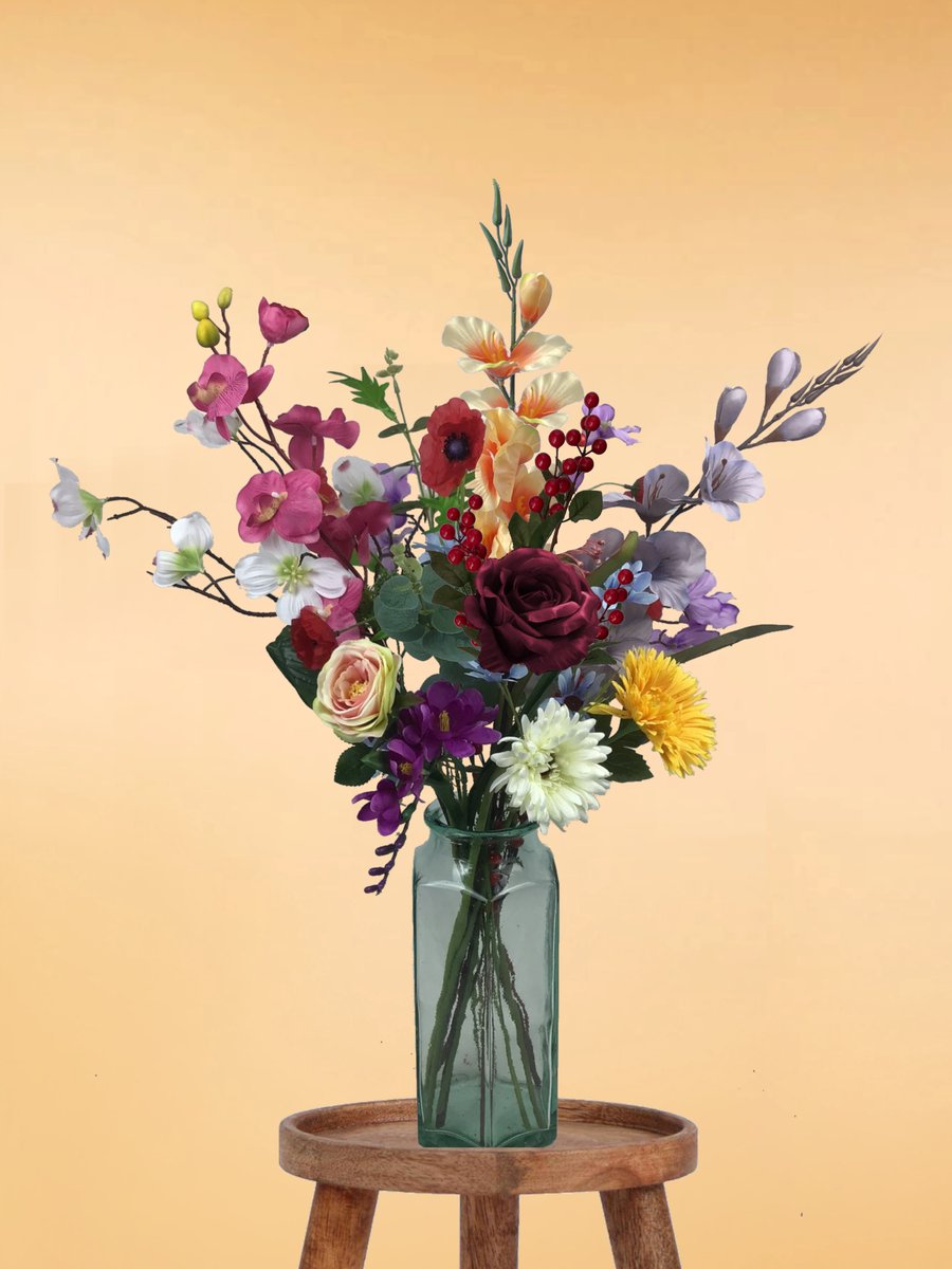 The Bloomistic® – Zijden Boeket – 60-70 cm hoog – Kunstbloemen – 16 stelen – voor haar – moederdag cadeautje – moederdag – nepbloemen – housewarming cadeau – decoratie – decoratie woonkamer