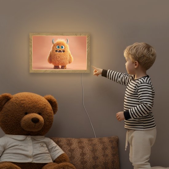 Nachtlampje 30x20 cm - Kinder lampje - Monster - Knuffel - Oranje - Tafellamp kinderkamer - Slaapkamer lamp - Bedlamp kinderen - Kinderlampje stopcontact - Wandlamp babykamer - Nachtlampjes van Merkloos — afbeelding 5