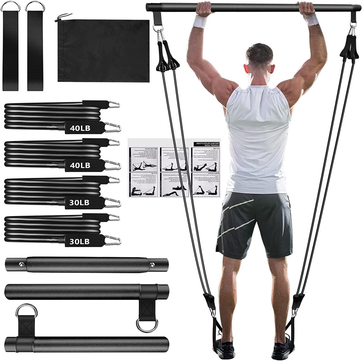 Pilates Bar Kit met weerstandsbanden - Thuis Fitnessapparatuur
