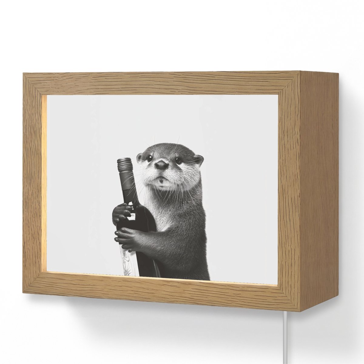 Wandlamp 20x15 cm - Oplaadbaar - Wijnfles - Otter - Zwart - Wandlampen binnen woonkamer - 