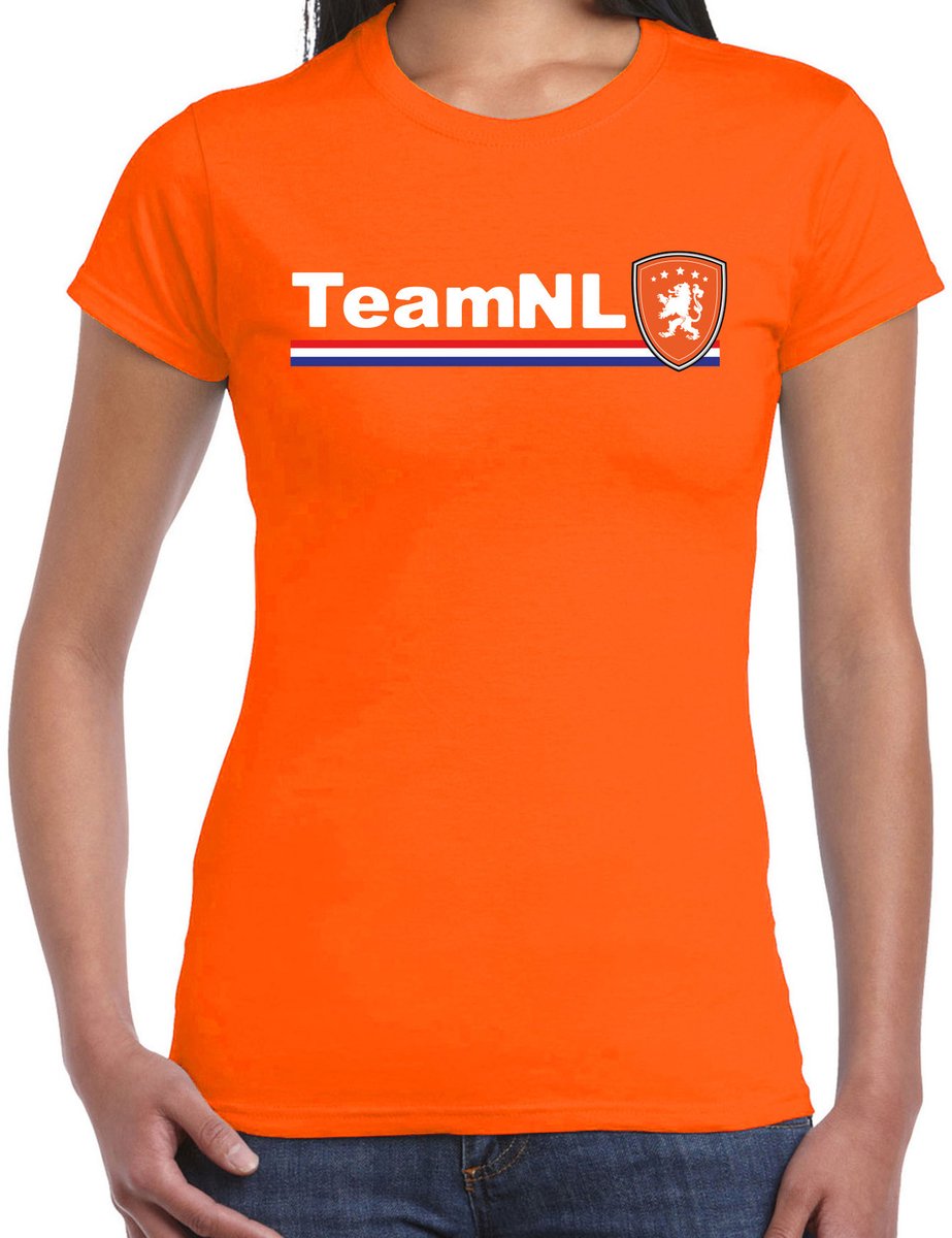 Bellatio Decorations EK / WK supporter T-shirt dames - oranje - Team NL - Leeuw - voetbal supporter L