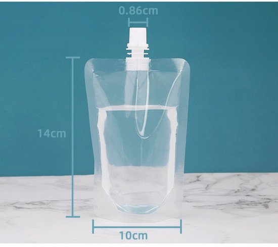 50 stuks - Plastic vloeistofzakjes - Herbruikbare sapzakjes - Inclusief trechter - Voor dames, heren, feesten en reizen - geschikt voor sappen, dranken, sojamelk, enz - 150ml - transparant - 10×14cm — afbeelding 2