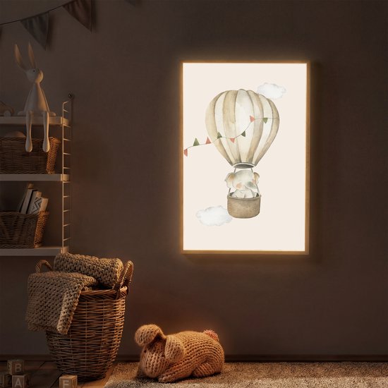 Nachtlampje 70x100 cm - Kinder lamp - Luchtballon - Olifant - Watercolor - Beige - Dieren - Tafellamp kinderkamer draadloos - Slaapkamer lampje - Bedlamp kinderen - Kinderlampje - Wandlamp babykamer - Nachtlampjes van OnlyWow — afbeelding 2
