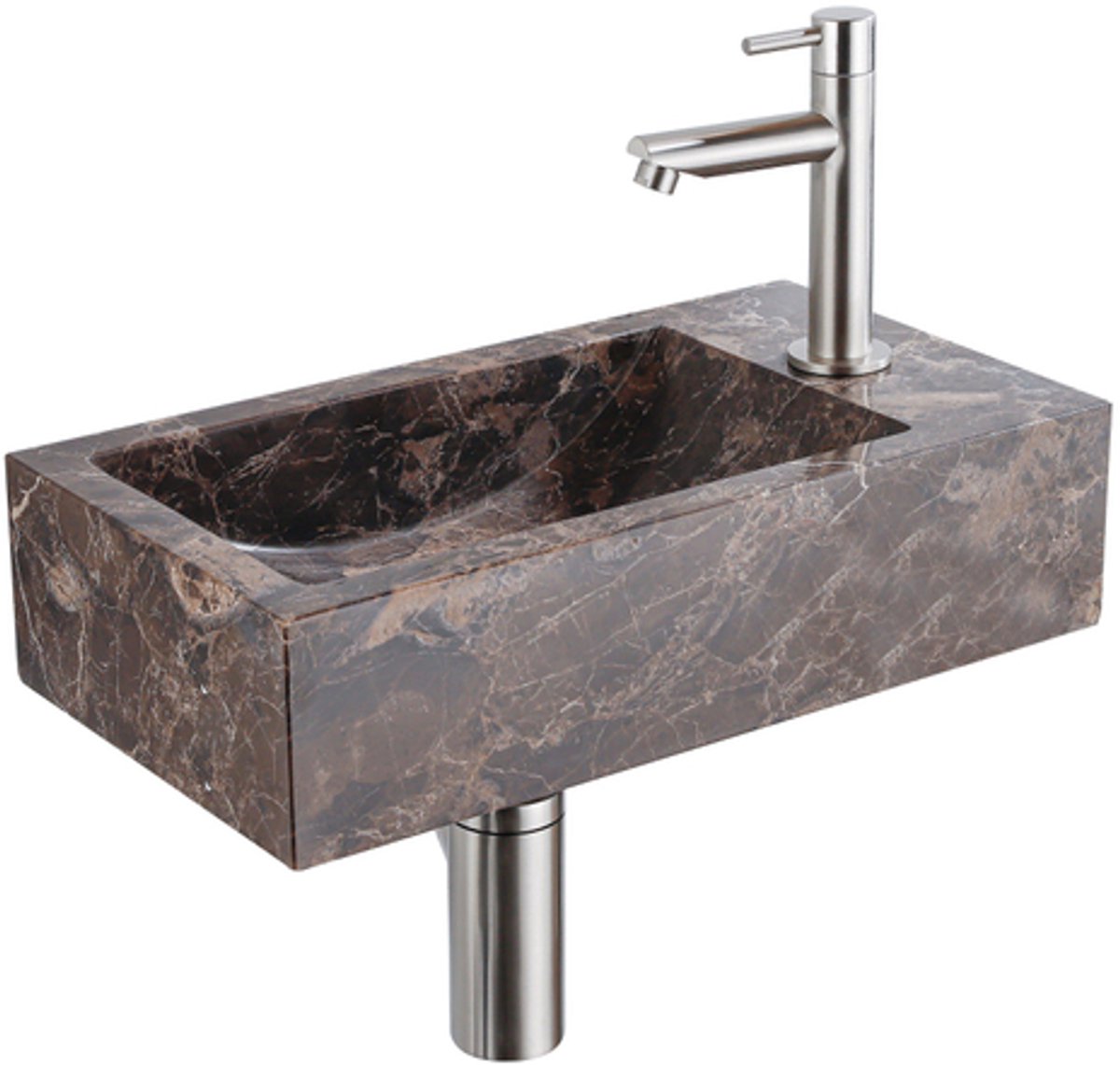 FugaFlow Efficiente Pietra Fonteinset - 40x22x10cm - kraangat rechts - fonteinkraan geborsteld RVS PVD - afvoerplug - verlaagd sifon - Dark Emporador