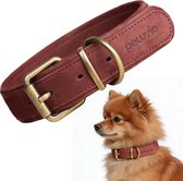 Peluvio Rexor – Leren Hondenhalsband – Bruin – XS-S 26,5-31 cm – 2,5 cm breed – Verstelbare Halsband van Rundleer – Koperen Gesp – Voor Kleine Honden en Puppy’s