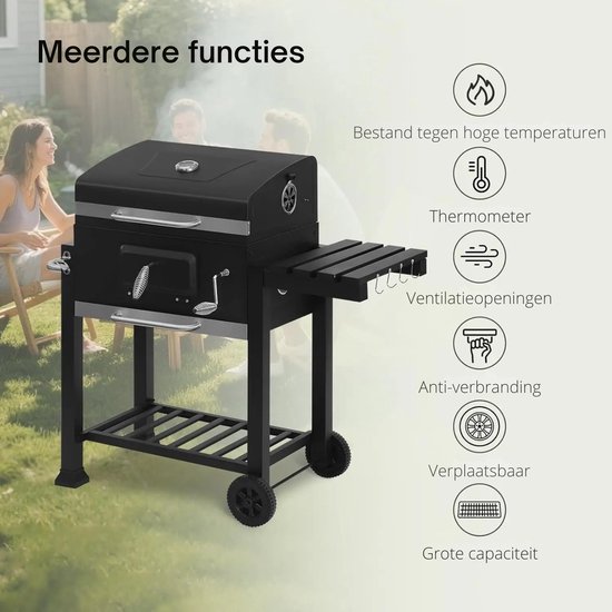 Rolu BBQ -Houtskool BBQ - Barbecue - BBQ Met Wielen - Grillrooster 55 x 36 CM - Inclusief Thermometer - Zijtafel - Aslade Voor Schoonmaak van Merkloos — afbeelding 2