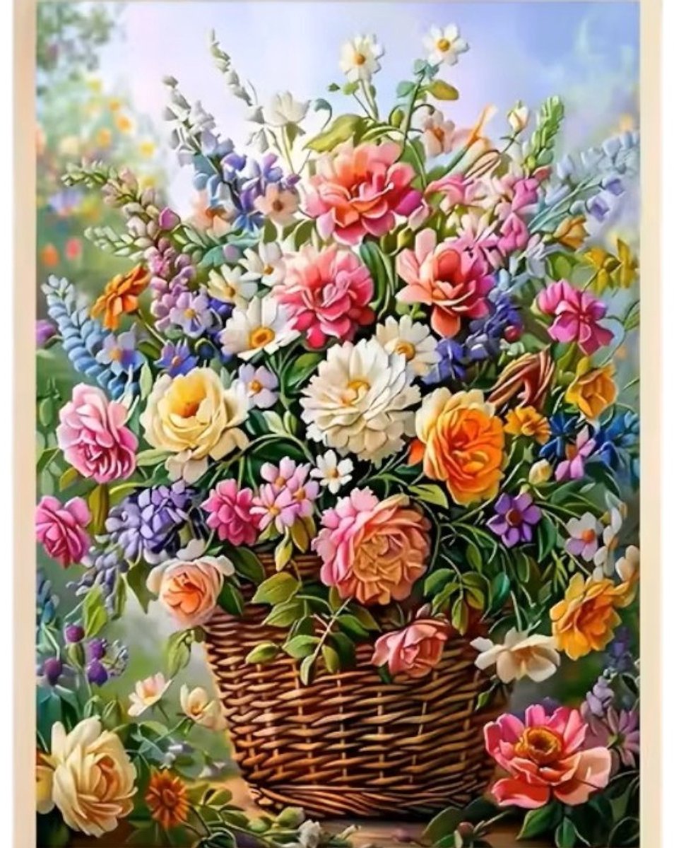 50x40cm Diamond painting mand bloemen (vierkant) nr 31