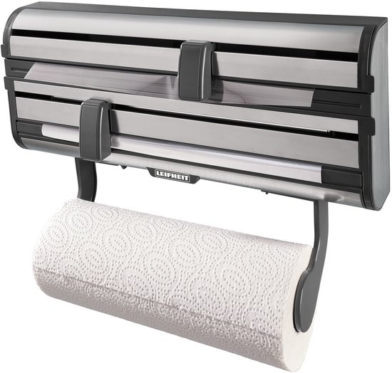 Porte-rouleaux noir en acier inoxydable avec porte-essuie-tout.