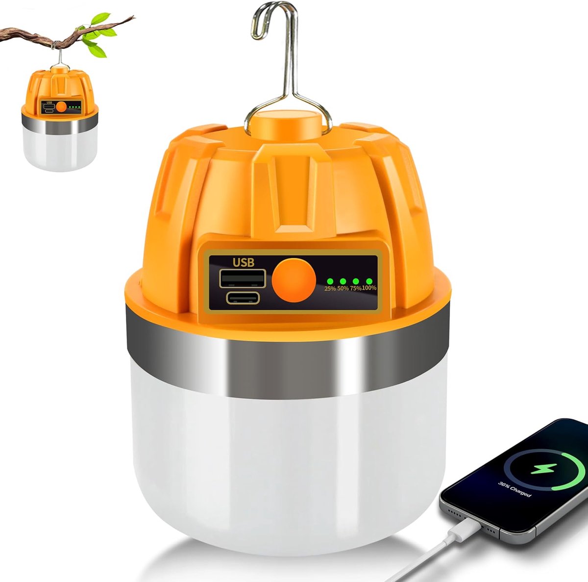 Oplaadbare LED-kampeerlantaarn – 2500 lm – 13600 mAh – 50 uur brandtijd – 4 standen – Powerbank – IPX5 waterdicht – Voor kamperen, noodgevallen & stroomuitval-Belle's product