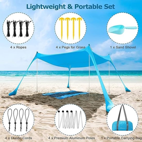 Draagbare strandluifel met UV-bescherming, 2.1x2.1 meter, eenvoudig op te zetten van Merkloos — afbeelding 4