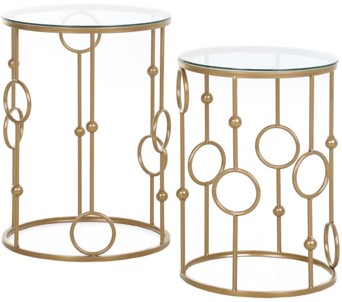 Merax Set van 2 Bijzettafels Glas – Gouden Salontafel Set Rond – Nesting Tafeltjes Ø41/36 cm – Luxe Woonkamer Tafel