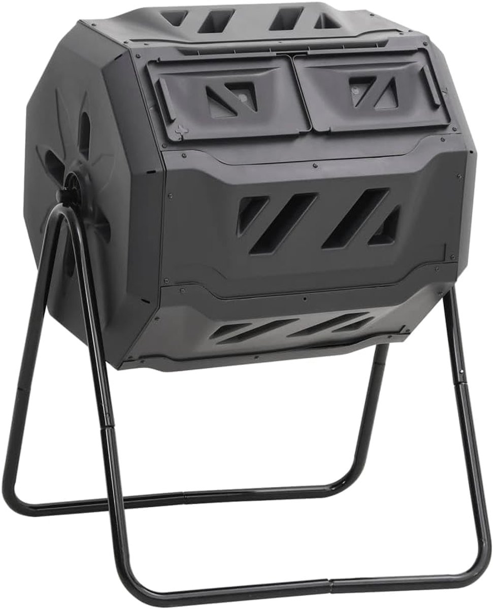 Compostbak - Composttrommel Tuincompost - Afval Verwerken - 360 Graden Draaibaar - 73 x 64 x 95 cm - Zwart