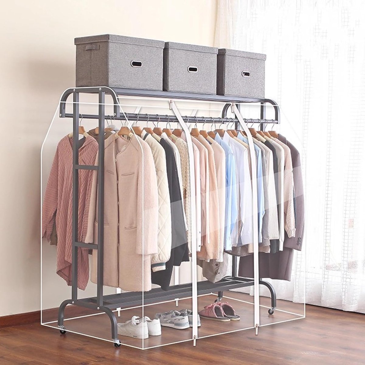 Kledingrailhoes Doorshijnend - Kledingbeschermer Stofvrij - Garderobe Organiseren - Dubbele Ritssluitingen - 120cm Breed - Transparant