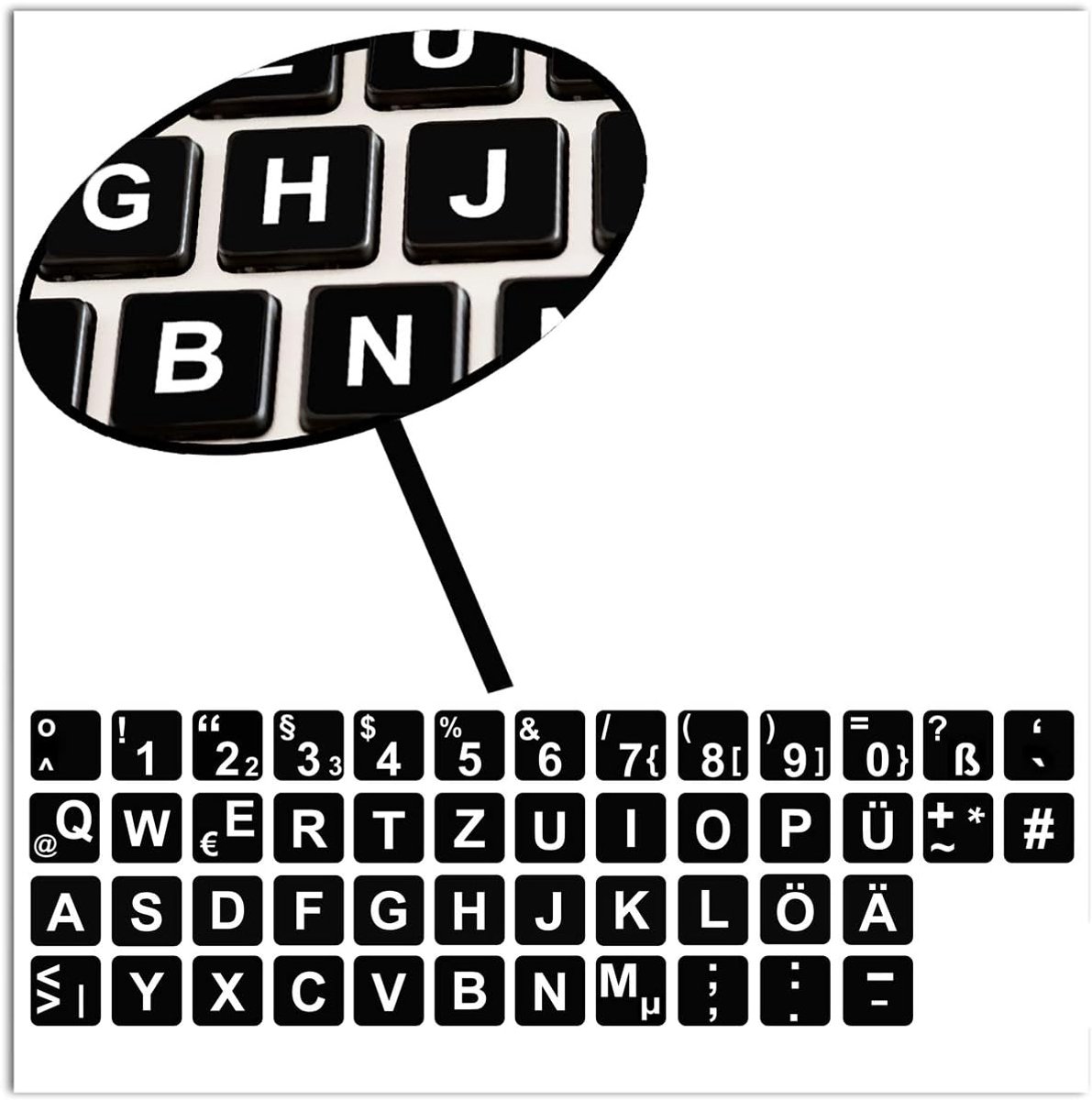 Toetsenbord Stickers - Labels - Duits Leren - Waterdicht Vinyl - 17x6cm - Zwart