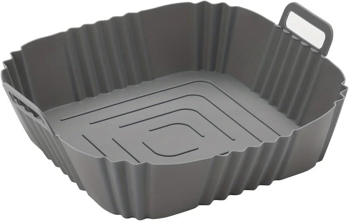 Airfryer Bakplaat - Siliconen Mand - Gelijkmatig Bakken - Herbruikbaar Materiaal - 16 cm Diameter - Grijs