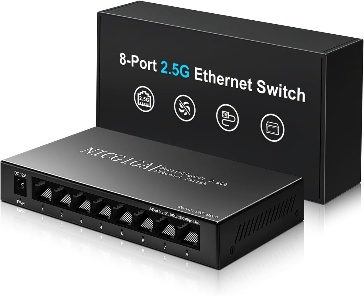 Ethernet Switch - Netwerk Hub - Snelle Dataoverdracht - Ventilatorloos Ontwerp - 8 Poorten - Zwart