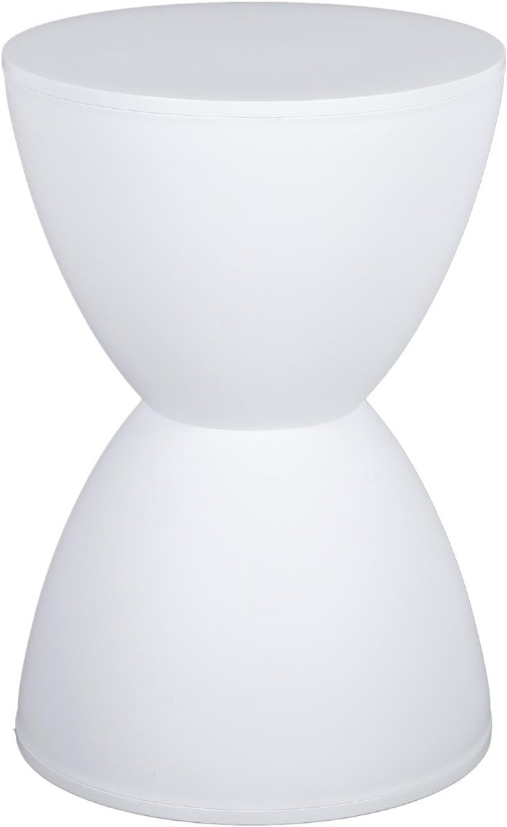 Stapelbare Kruk - Bijzettafel Rond - Zitje Verplaatsen - Uurglas Vorm - 43x30cm - Wit