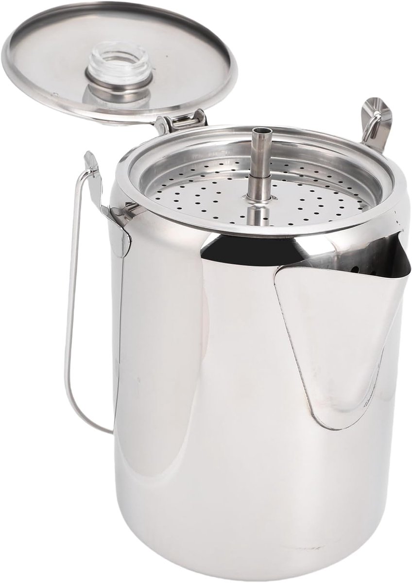 Koffie Percolator - Kampeer Koffiepot - Buiten Koffie Zetten - Roestvrij Staal - 21 x 19 x 14 cm - Zilver