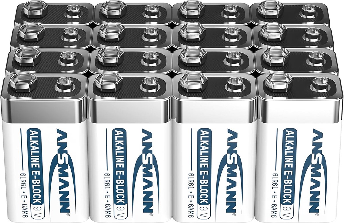 Blokbatterijen 9V - Alkaline Batterijen - Apparaten Voeden - Extreme Temperatuur Bestendig - 16 Stuks - Zwart