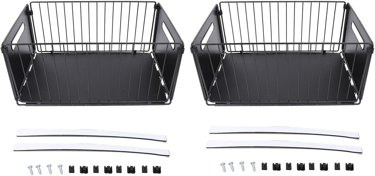 Kast Organizer - Lade Uitschuifbaar - Keuken Opbergen - Flexibel Metaal - 39x27x9 cm - Zwart