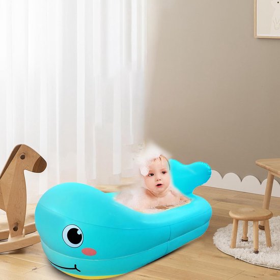 Opblaasbaar Kinderbad - Peuterbadje Walvis - Veilig Spelen - Antislip Bodem - 80 x 50 cm - Blauw — afbeelding 2