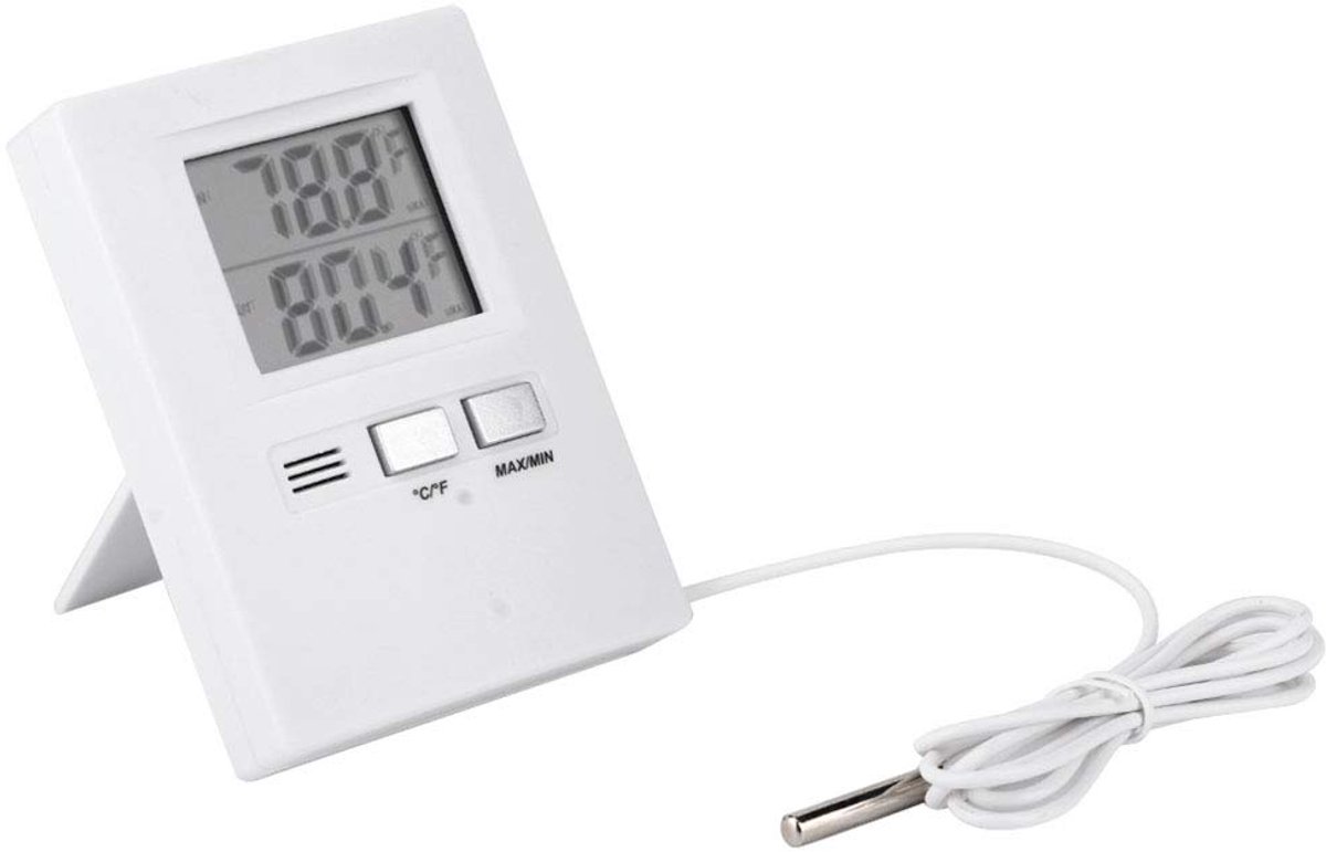 Digitale Thermometer - Temperatuurmeter Weerstation - Binnen Buiten Meten - Dubbele Kanaal Weergave - Groot LCD Scherm - Wit