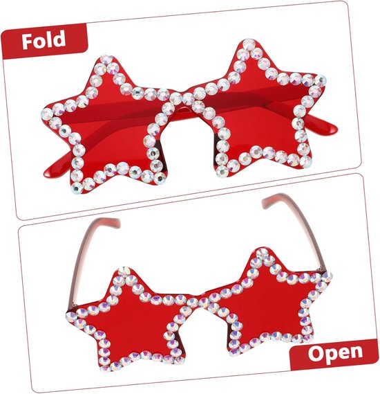Frameloze Zonnebril - Modieuze Bril Ster - Feestelijk Accessoire - Bling Versiering - 15 x 14 x 7 cm - Rood — afbeelding 5