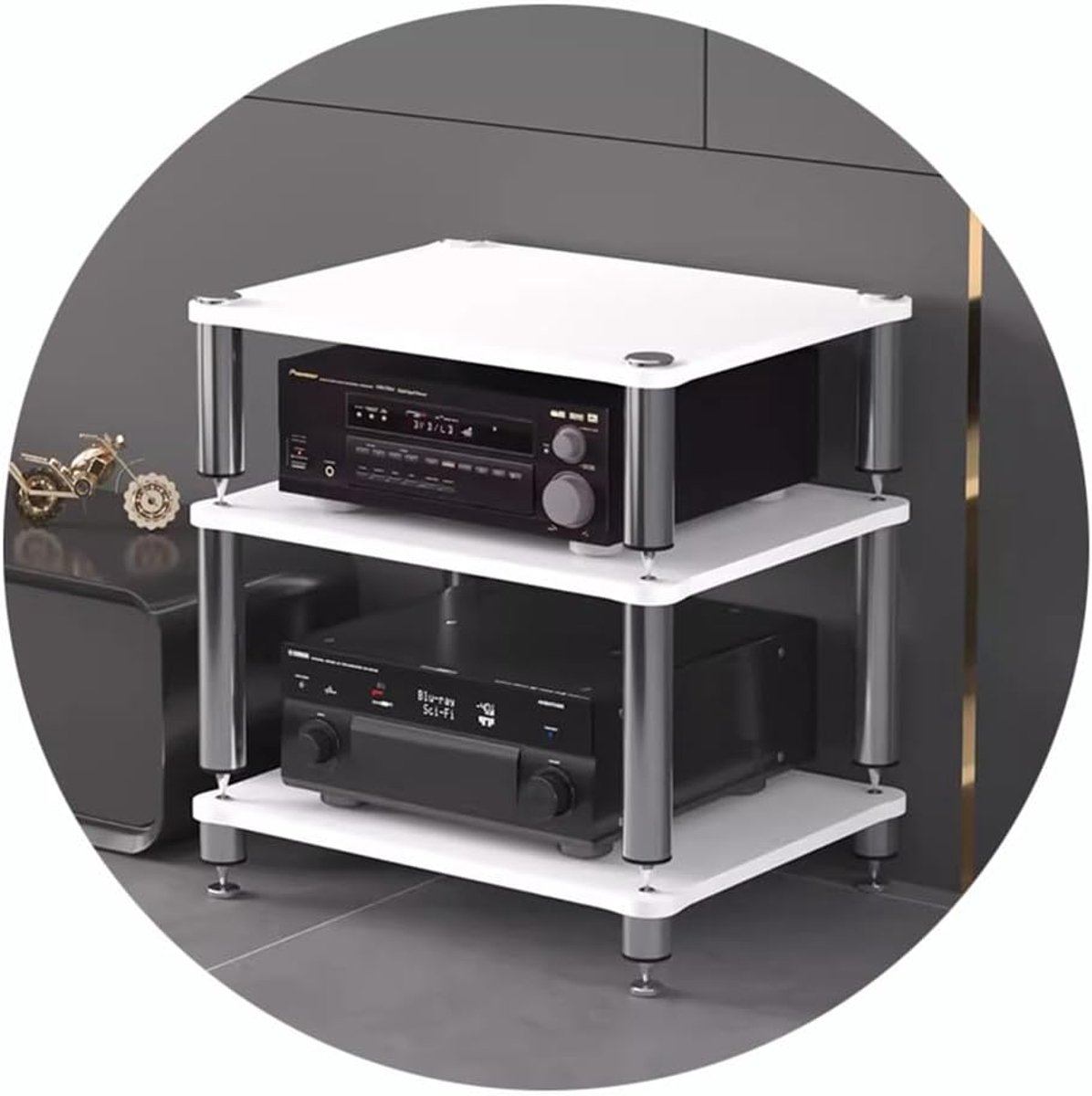 Hoekkast AV - Media rek - Audio Video - Inhoudrek met niveaus - Wit