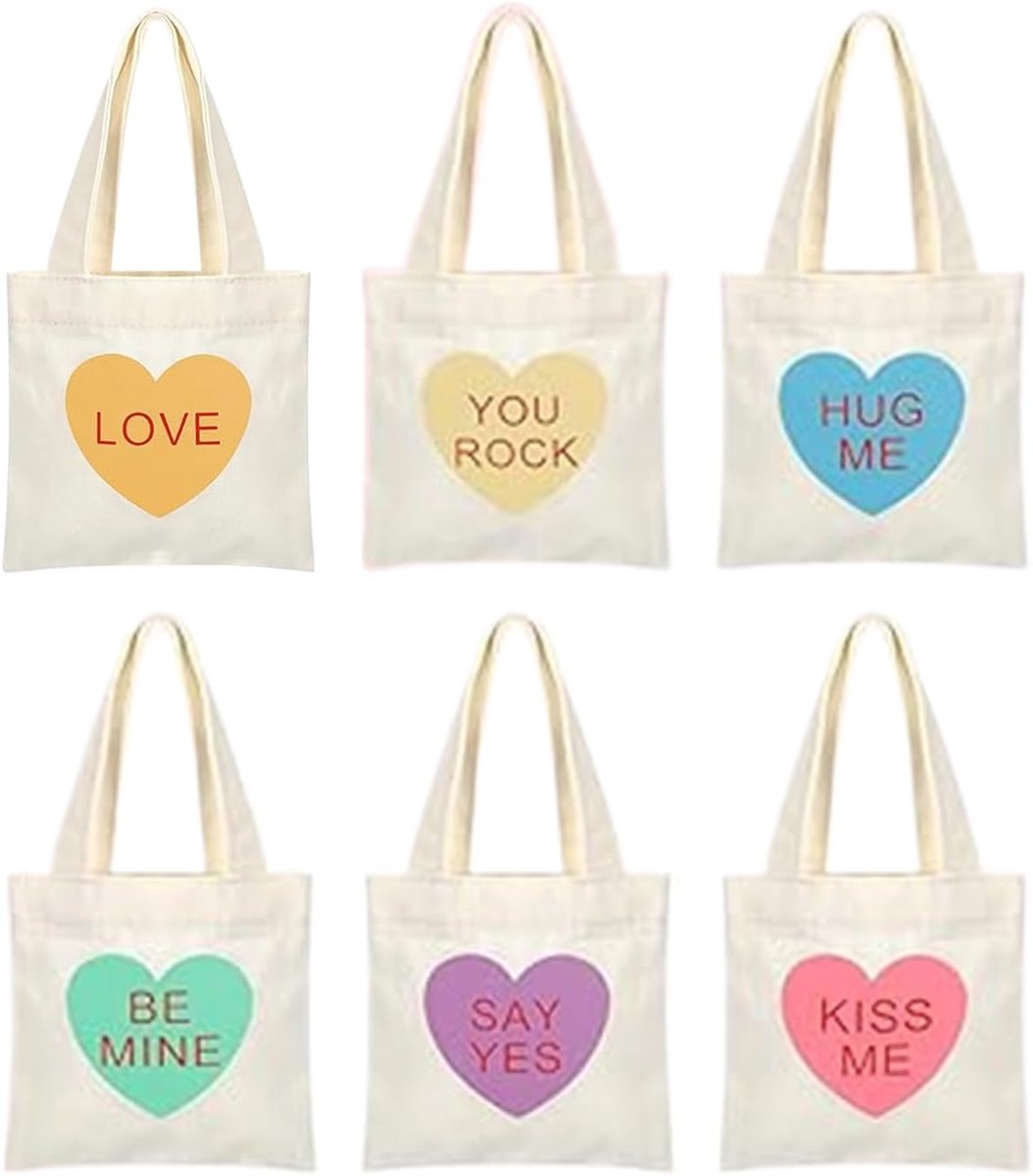 Canvas tas - Hartvormige tas - Dagelijks gebruik - Set van zes stuks - 15x15x1cm